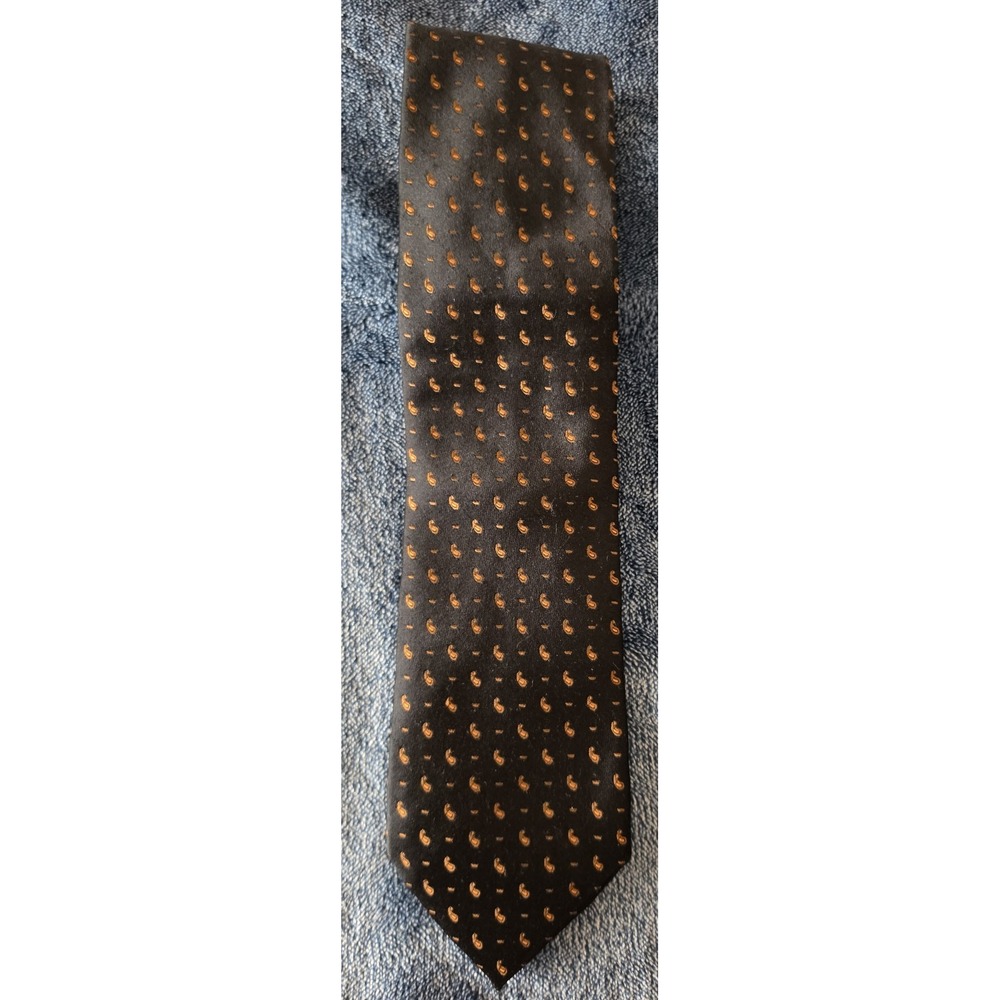 Ermenegildo Zegna Silk Tie Black Orange Paisley Formal Classic Necktie
